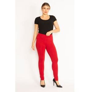 Şans Women's Plus Size Red Leggings With Trims And Back Pockets