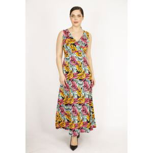 Şans Women's Colorful Large Size Wraped Collar Colorful Long Dress
