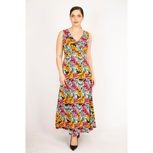 Şans Women's Colorful Plus Size Wrap Collar Colorful Long Dress