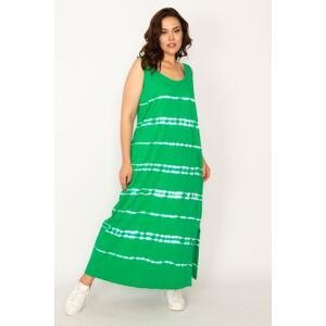 Şans Women's Plus Size Green Tie Dye Printed Side Slit Maxi Length Dress