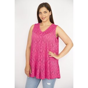 Şans Women's Fujiya Plus Size Hole Mesh Front A Pleated Blouse