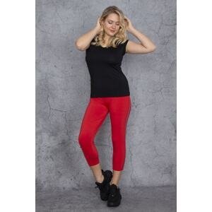 Şans Women's Large Size Pomegranate Side Stripe Leggings Capri Trousers