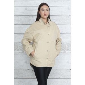 Şans Women's Plus Size Stone Gabardine Fabric Coat with Metal Buttons and Adjustable Sleeve Length Unlined