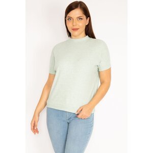 Şans Women's Plus Size Green Soft Fabric Short Sleeve Blouse