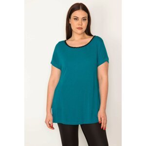 Şans Women's Green Plus Size Viscose Blouse with Stone Detailed