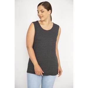 Şans Women's Black Plus Size Sleeveless Striped Lycra Viscose Blouse