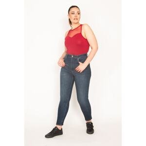 Şans Women's Plus Size Navy Blue 5 Pocket Lycra Super Skinny Jeans