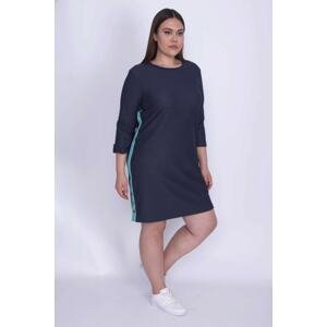 Şans Women's Navy Blue Jeans Dress with Metal Buttons and Slits and Side Stripes