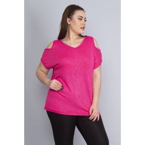 Şans Women's Plus Size Fuchsia Off-the-Shoulder Viscose Blouse