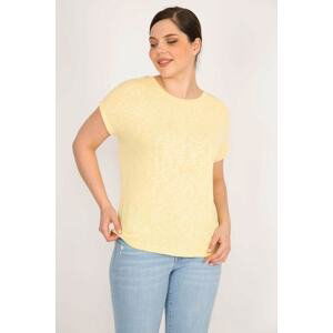 Şans Women's Yellow Plus Size Crew Neck Low Sleeve Blouse