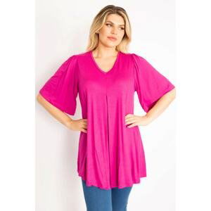 Şans Women's Plus Size Fujiya Chest Pleated Comfortable Cut Tunic