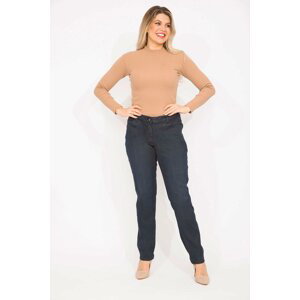 Şans Women's Navy Blue Large Size 5 Pocket Lycra Jeans