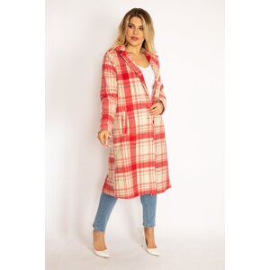 Şans Women's Plus Size Colorful Checkered Coat with Front Buttons, Lined