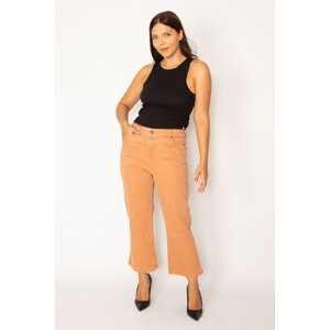Şans Women's Large Size Orange Ankle Length 5 Pocket Jeans Trousers