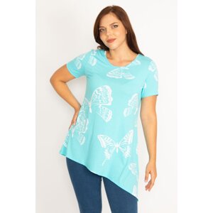 Şans Women's Plus Size Blue Butterfly Print Blouse