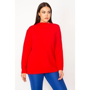 Şans Women's Plus Size Red Standing Collar Blouse