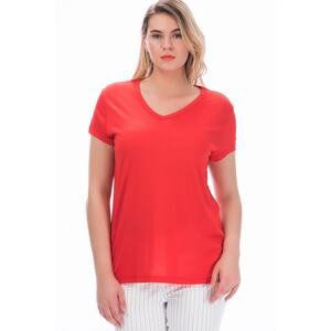 Şans Women's Plus Size Red V-Neck Viscose Blouse