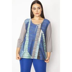 Şans Women's Plus Size Blue Stone And Color Detailed Blouse