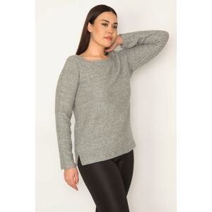 Şans Women's Plus Size Gray Soft Fabric Side Slit Blouse