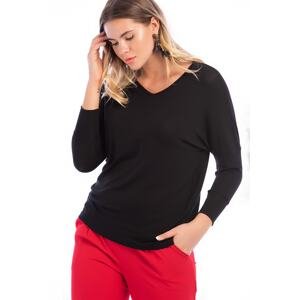 Şans Women's Plus Size Black V-Neck Blouse