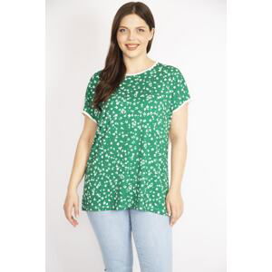 Şans Women's Green Plus Size Front Patterned Blouse