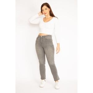 Şans Women's Plus Size Gray 5 Pockets Jeans Skinny Pants