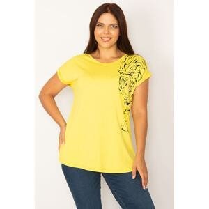 Şans Women's Plus Size Yellow Print Detail Viscose Blouse