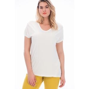 Şans Women's Large Size Bone Cotton Fabric V-Neck Blouse