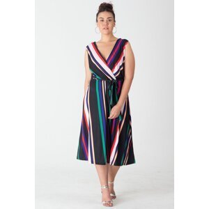 Şans Women's Large Size Patterned Wrap Striped Dress