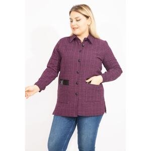 Şans Women's Plus Size Plum Bouquette Woven Fabric Faux Leather with Garnish Unlined Jacket