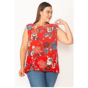 Şans Women's Plus Size Red Burgundy Viscose Blouse With Lace Detailed Back And Shoulder