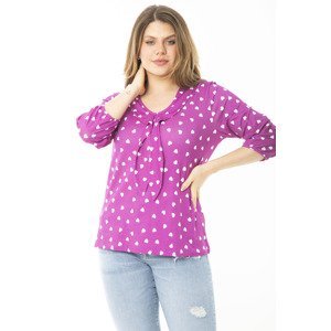 Şans Women's Plus Size Lilac Collar, Scarf and Heart Patterned Blouse