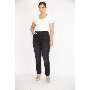 Şans Women's Large Size Black High Waist Lycra 5 Pocket Jeans