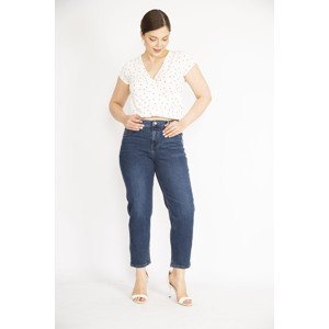 Şans Women's Large Size Navy Blue 5 Pocket Lycra Jeans