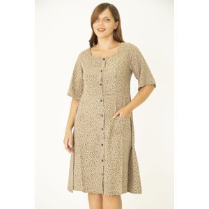 Şans Women's Plus Size Mink Woven Viscose Fabric Front Buttoned Pocket Dress
