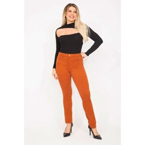 Şans Women's Large Size Orange Lycra 5 Pocket Jeans