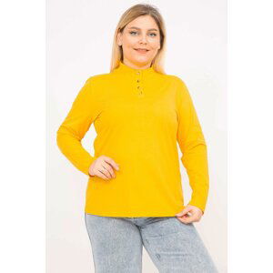 Şans Women's Yellow Plus Size Cotton Fabric Pat Buttoned Blouse