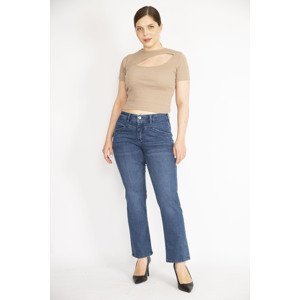 Şans Women's Plus Size Navy Blue Belt Detail 5 Pocket Lycra Jeans