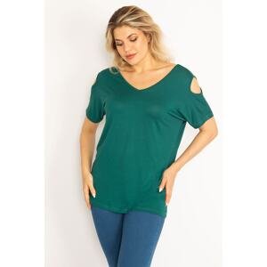 Şans Women's Plus Size Green Decollete Decollete Viscose Blouse