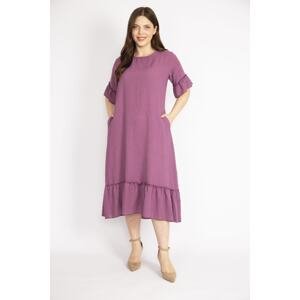 Şans Women's Purple Woven Fabric Back Lace And Hem And Sleeve Ruffle Dress