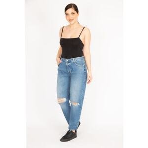 Şans Women's Blue Plus Size Ripped Detail Jeans