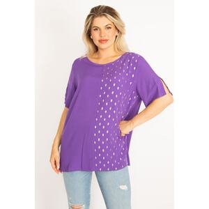 Şans Women's Plus Size Lilac Woven Viscose Fabric Lacquer Printed Blouse