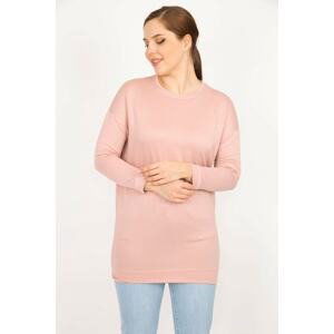 Şans Women's Plus Size Pink Crew Neck Long Sleeve Viscose Blouse