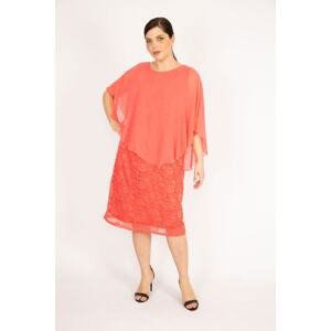 Şans Women's Pomegranate Plus Size Chiffon Cape Lined Lace Dress