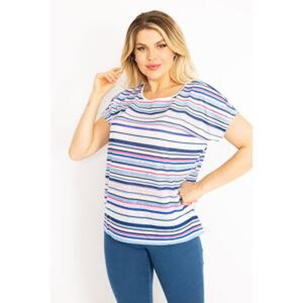 Şans Women's Plus Size Colorful Low Sleeve Striped