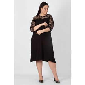 Şans Women's Large Size Black Lace Detailed Dress