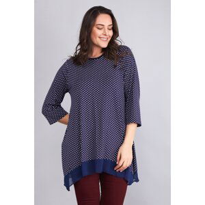 Şans Women's Plus Size Navy Blue Polka Dot Pattern Chiffon Detailed Tunic