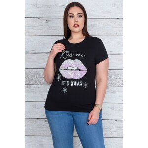 Şans Women's Plus Size Black Sequin Detailed T-Shirt