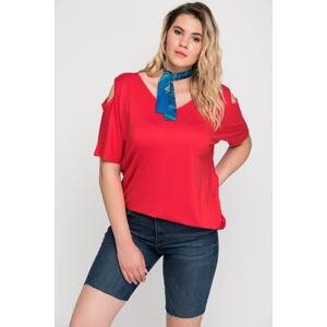 Şans Women's Plus Size Red Decollete Decollete Viscose Blouse