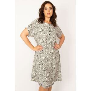 Şans Women's Plus Size Bone Woven Viscose Fabric Front Patties with Buttons and a Belted Waist Dress